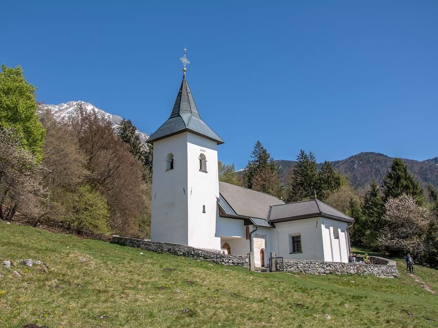 Lovrenc hut and curch of St. Lovrenc (892 m)